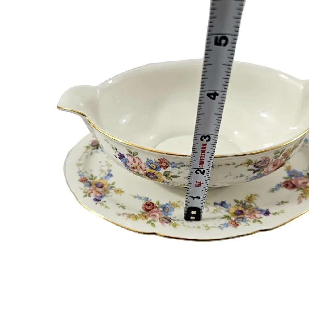 Imperial Bohemian Fine China Floral Print Gravy Boat w/Underplate Czechoslovakia